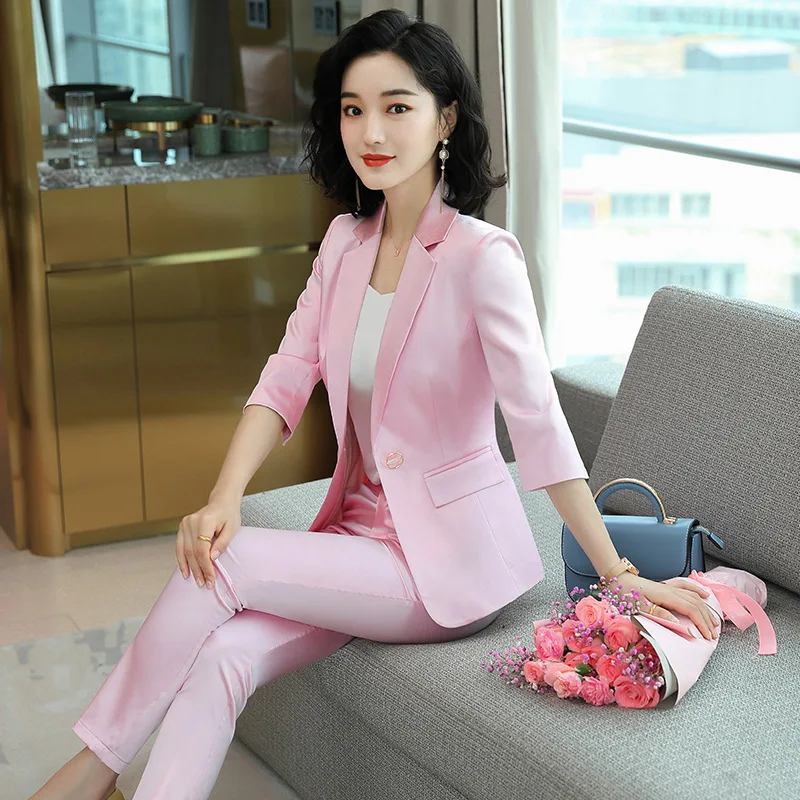 High-end Premium Women's Blazer Pant Two Piece Office Suit 2022 Spring New Elegant Temperament Female Jacket Casual Ninth Pants - Image 5