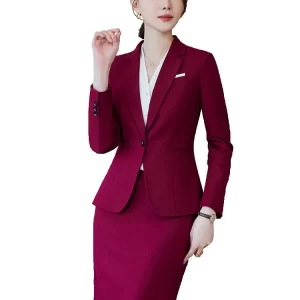 Novelty Wine Red Formal Women Business Suits with Skirt and Jackets Coat Ladies Office Professional Blazers Spring OL Styles
