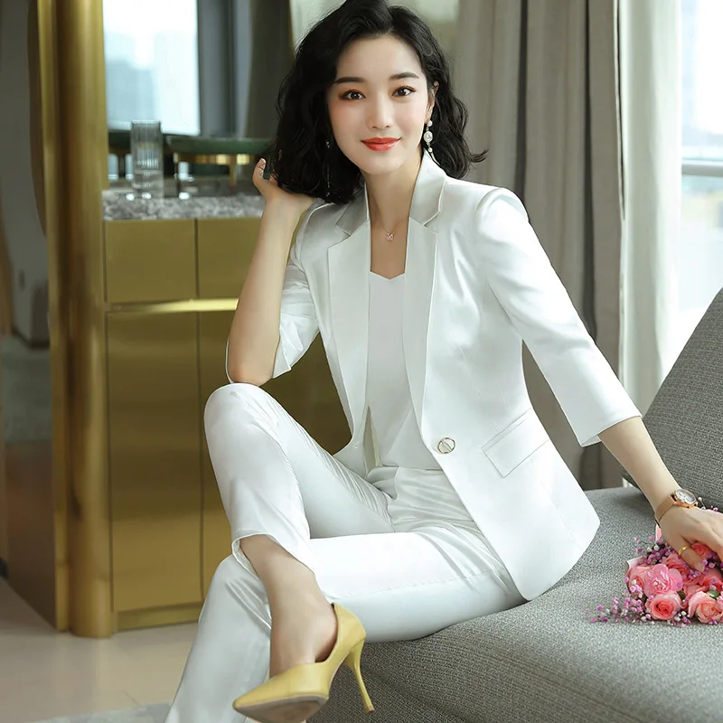 High-end Premium Women's Blazer Pant Two Piece Office Suit 2022 Spring New Elegant Temperament Female Jacket Casual Ninth Pants - Image 3