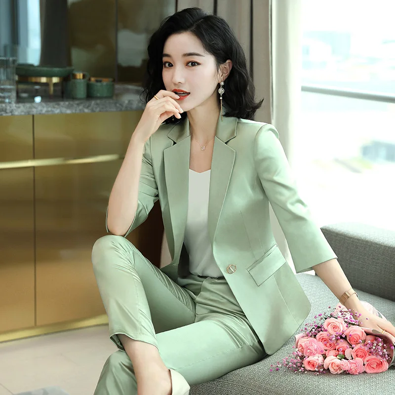High-end Premium Women's Blazer Pant Two Piece Office Suit 2022 Spring New Elegant Temperament Female Jacket Casual Ninth Pants - Image 4