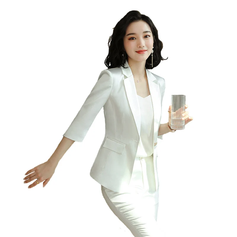 High-end Premium Women's Blazer Pant Two Piece Office Suit 2022 Spring New Elegant Temperament Female Jacket Casual Ninth Pants