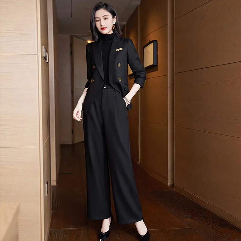 Elegant Women's Double Breasted Blazer Pants Set 2025 Autumn Winter Fashion Office Work Outfit Lady Matching Set Trousers Jacket - Image 4