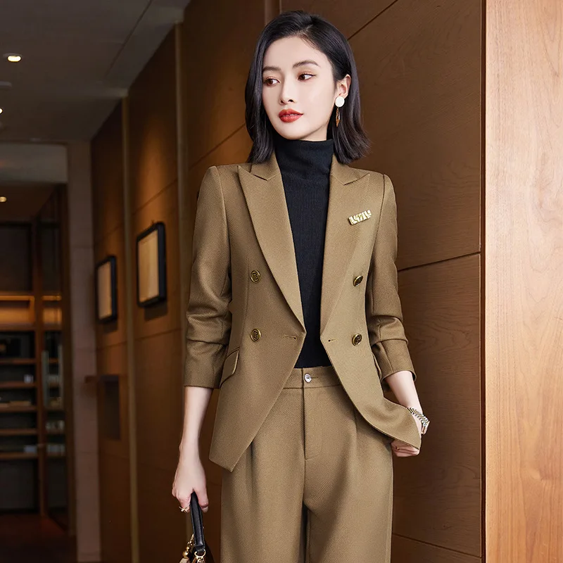 Elegant Women's Double Breasted Blazer Pants Set 2025 Autumn Winter Fashion Office Work Outfit Lady Matching Set Trousers Jacket